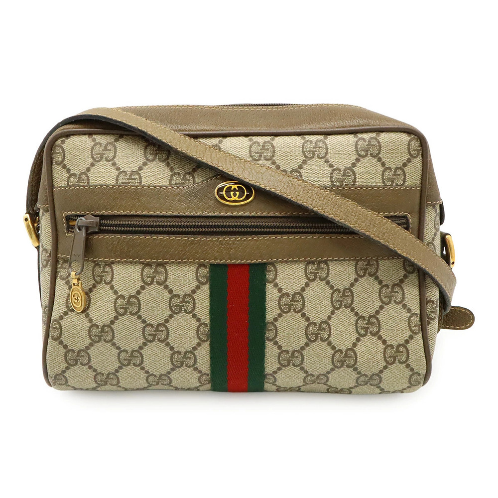 Gucci Sherry Pochette Crossbody Bag Leather Beige Cream Brown